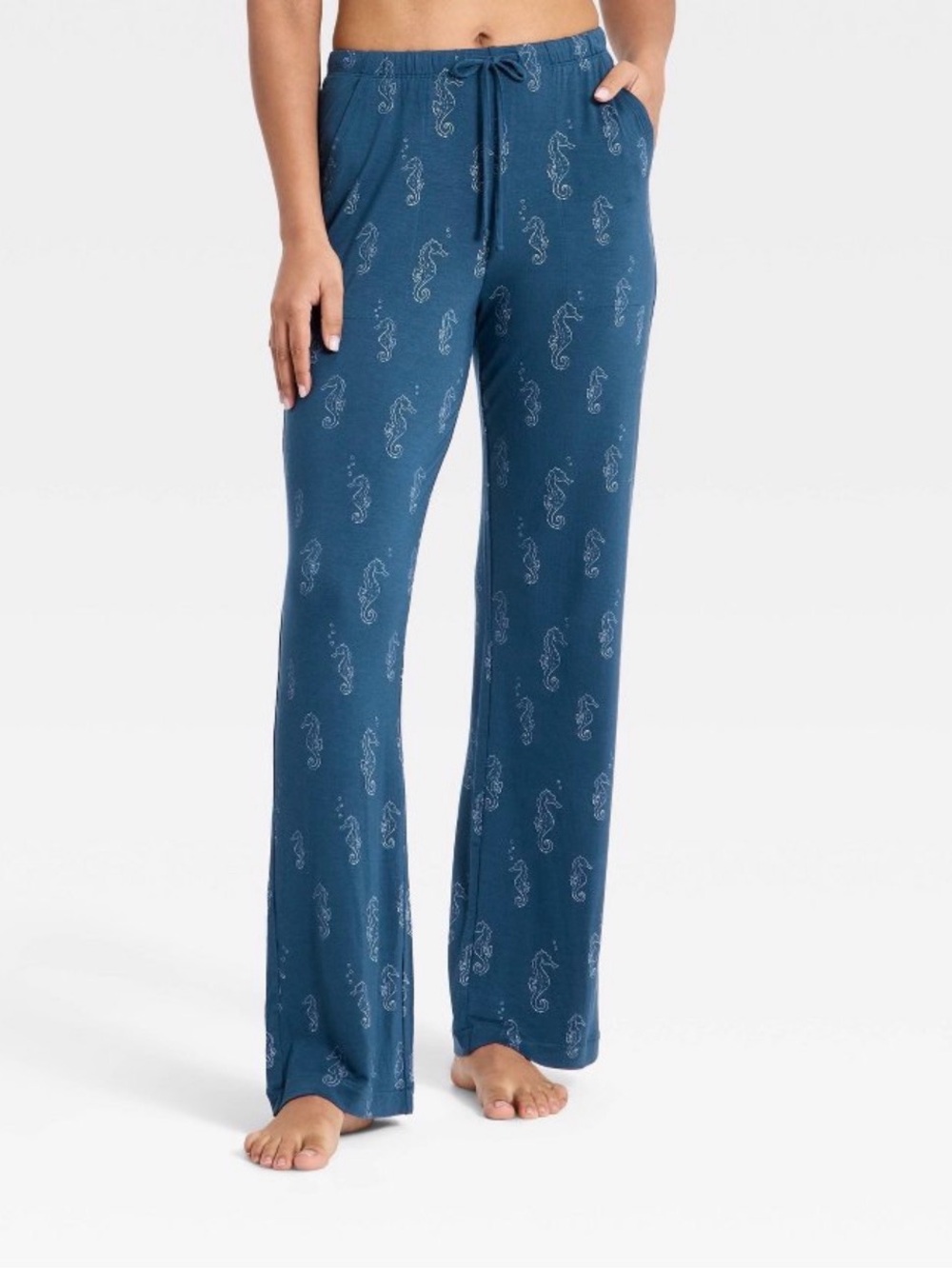 Auden Teal Blue Seahorse Print Pajama Pants